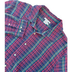 Carbon 2 Cobalt Shirt Mens Large L Red Plaid‎ Button Up Flannel Casual Preppy